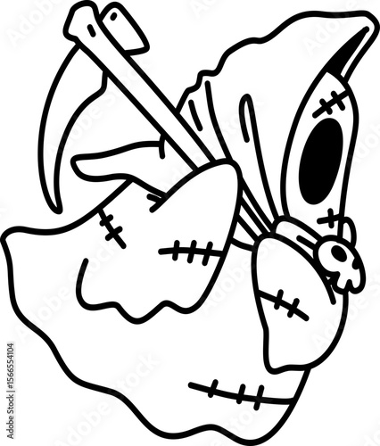 Hand drawn halloween groovy ghost outline doodle illustration