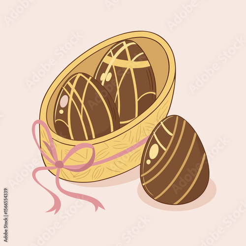 Colorful Easter Eggs in Nest with Spring Flowers - Holiday Decor.