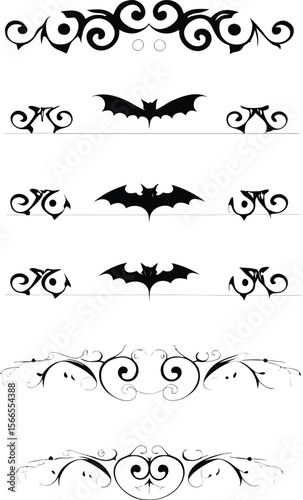 Halloween design elements set of black silhouettes of bats crosses and crosses on a whit