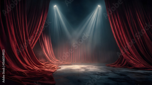 Velvety scarlet curtains swept across the stage illuminated with two Spotlights
