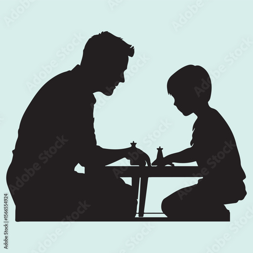 Board Game Moment Silhouette Icon Father and Child Together