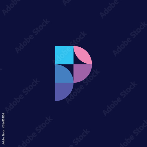 A vibrant and modern abstract letter “P” logo using geometric shapes and gradient color transitions. Ideal for creative industries, tech startups, and digital branding. 