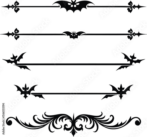 Halloween design elements set of black silhouettes of bats crosses and crosses on a whit