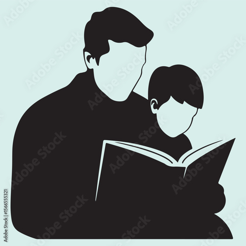 Storytime Silhouette Icon Father and Child with Book