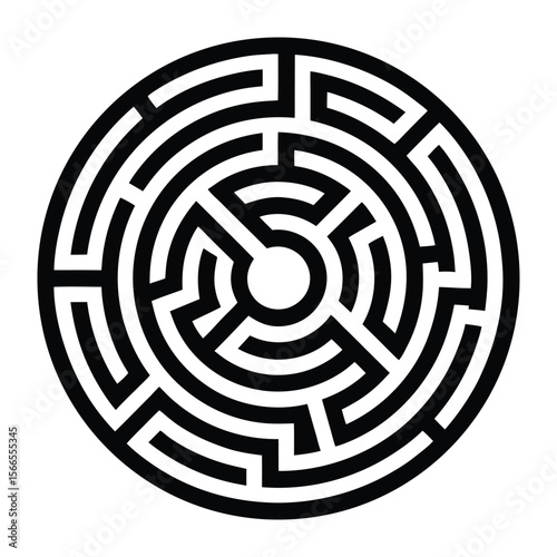 Target maze game with a round path, a vector illustration of a puzzle for kids' successful exit search