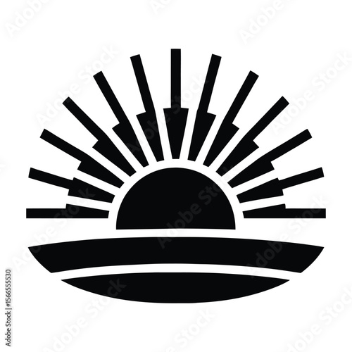 black sunrise icon with sun.