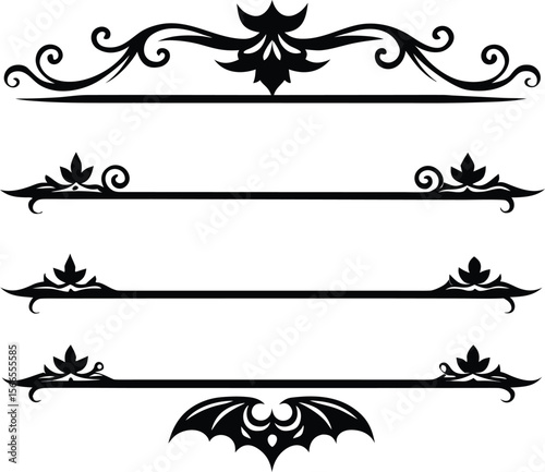 Halloween design elements set of black silhouettes of bats crosses and crosses on a whit
