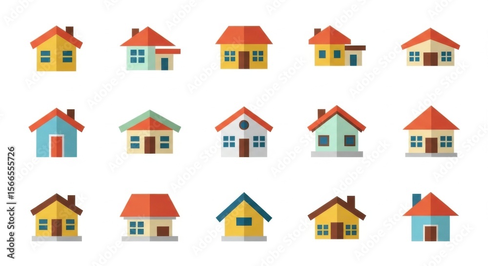 Fototapeta premium House Icons in Varied Styles and Colors Vector Illustration