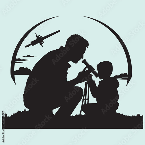 Father and Child Looking at the Stars Silhouette Peaceful Scene