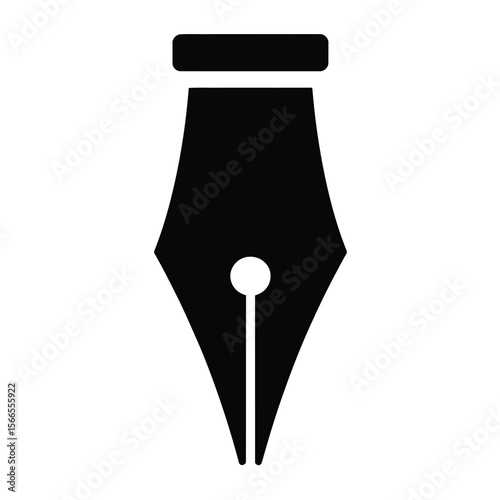 A minimalist black and white icon of a fountain pen nib