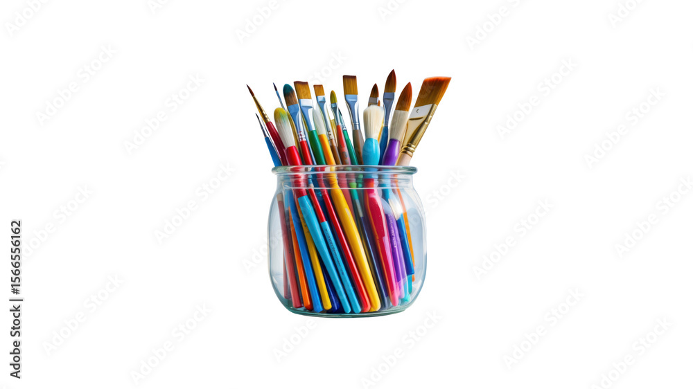 Fototapeta premium Colorful Artist Paint Brushes in Glass Jar