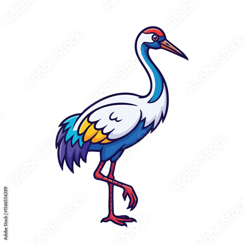 Vibrant Crane Charm: Playful Bird Illustration