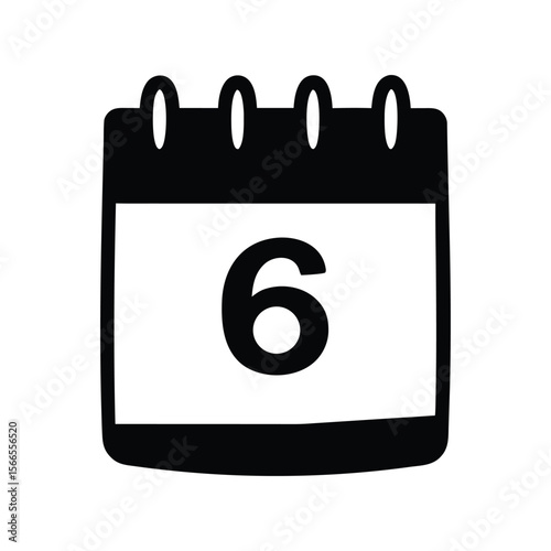a minimalist flat design icon of a calendar (6) page silhouette vector illustration on white background black