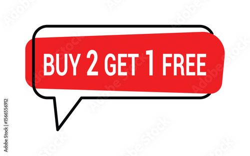 Buy, 2 to get 1 free offer label. Discount tag for special sale. Buy two get one free offer sale, banner vector design.