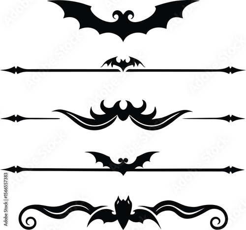 Halloween design elements set of black silhouettes of bats crosses and crosses on a whit