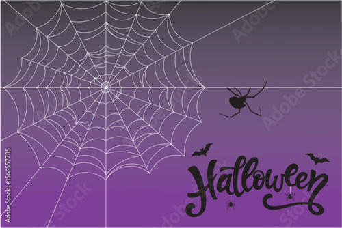 Happy Halloween lettering for text banner. Background with spider, spider web for Halloween celebrate. vector illustration