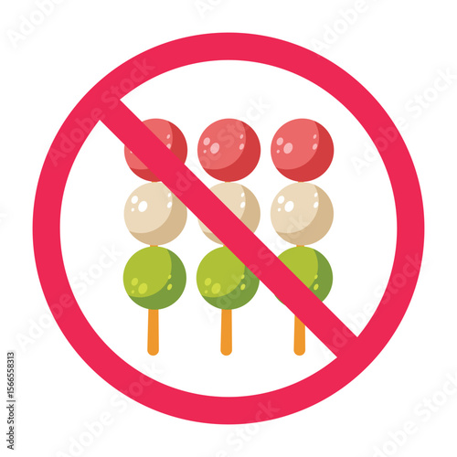 No dango sign, forbidden dango sign, dango prohibited symbol, no japanese dessert sign, hanami dango with red crossed circle