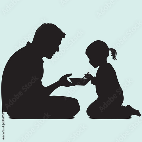 Silhouette icon of a father giving food to child
