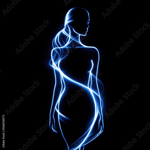 Abstract glowing female figure with neon lines