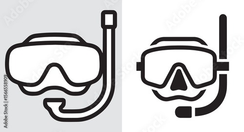 Snorkel Gear Icons Representing Ocean Activities and Underwater Exploration with Differing Visual Styles and Interpretations of Diving Equipment