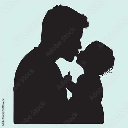 Silhouette icon of a father kissing his child tenderly