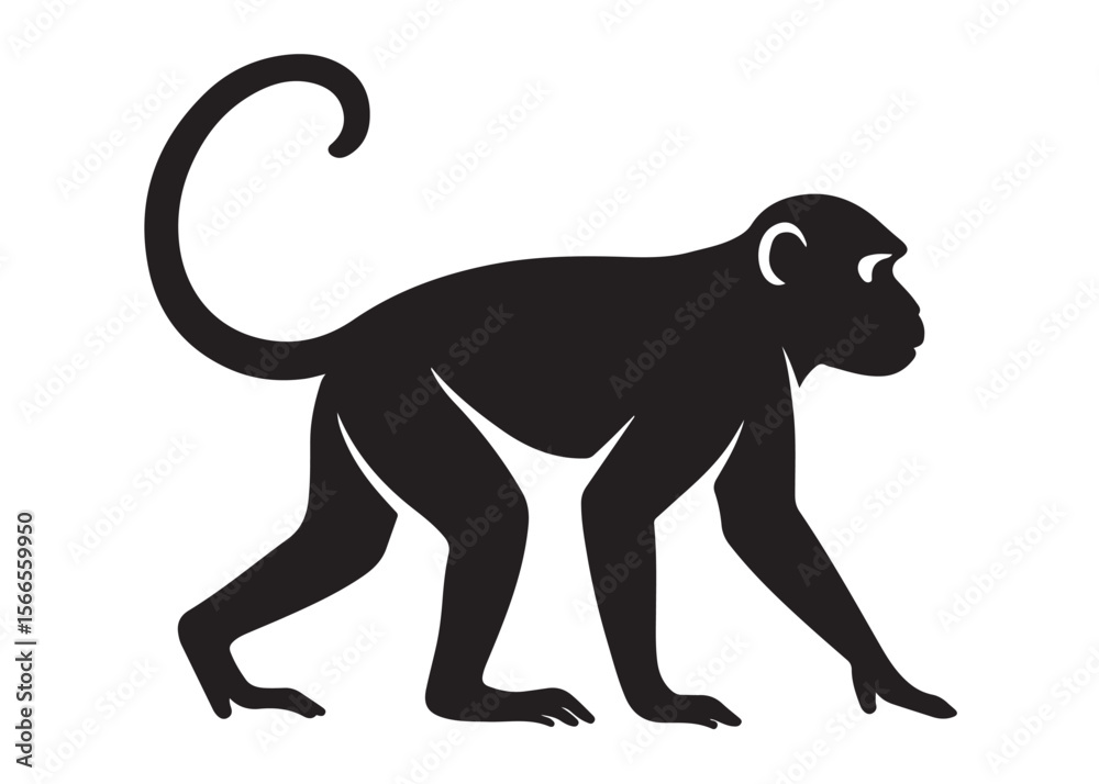Obraz premium monkey logo silhouette vector, monkey silhouette vector illustration, black silhouette of a wild monkey, monkey animal logo silhouettes vector on a white background