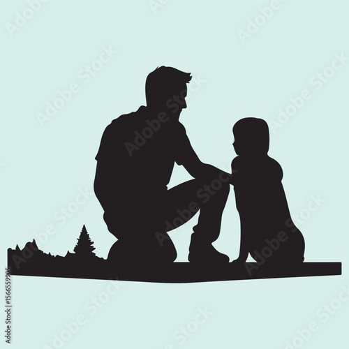 Silhouette icon of a father pampering pet dog with affection