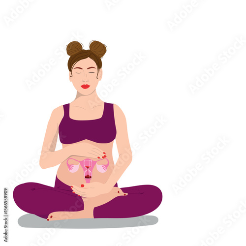 World Menopause Day. Medicine concept. Meditating woman holding menopause sand clock. Vector illustration