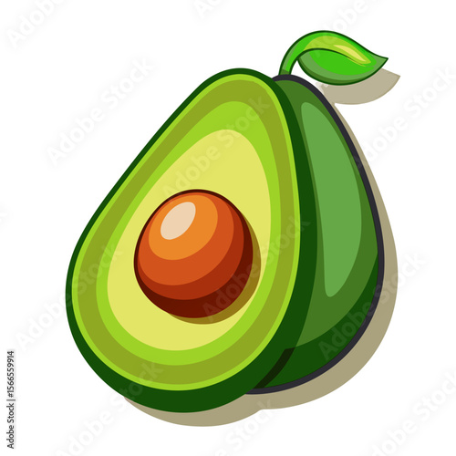 Fresh Avocado PNG Vector – Whole and Sliced, Flat Design, Transparent Background