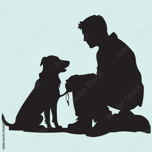 Silhouette icon of a dad bonding with pet dog at home