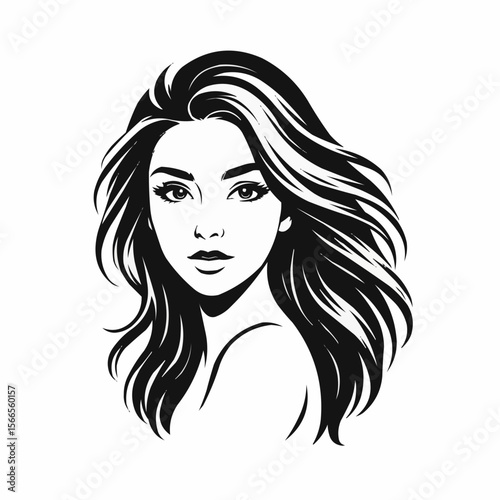 Vector illustration of a beautiful girl with long hair, showcasing elegance and charm in a colorful design