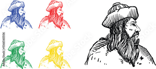 Vector art of profile view of a bearded man wearing a turban, isolated on transparent background