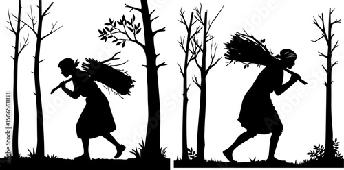 Tropical Stilt House & Winding Path Silhouette - Rural Village Landscape Vector