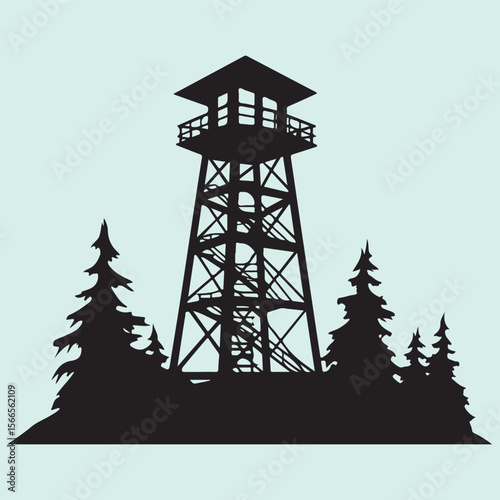 Silhouette icon of a forest ranger watchtower safety alert post