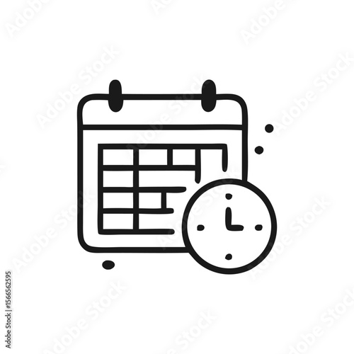 Simple calendar icon with clock, symbolizing scheduling, time management, and appointments.