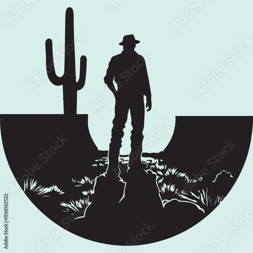 Silhouette icon of a zombie walking in cactus desert scene