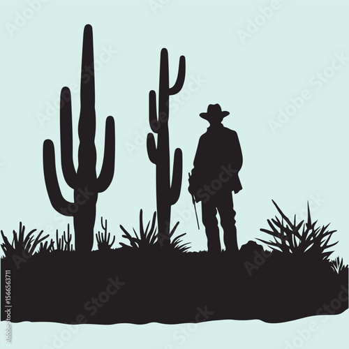 Silhouette icon of a gombie in the desert cactus scene