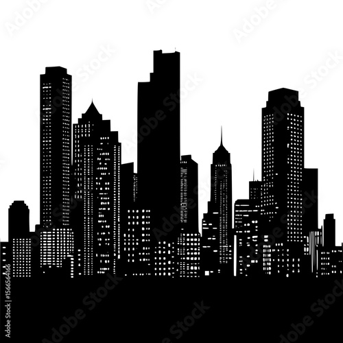 Urban skyline with apartment buildings and office towers silhouette