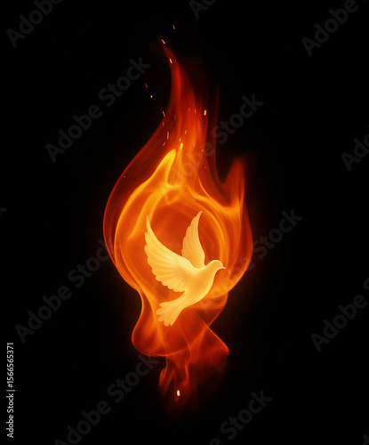 Dove of the Holy Spirit Surrounded by Flames Symbolic Flame Representing the Descent of the Holy Spirit