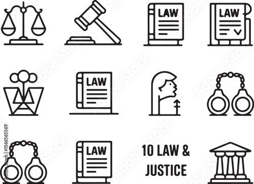 Law Document and Gavel Icon Collection

