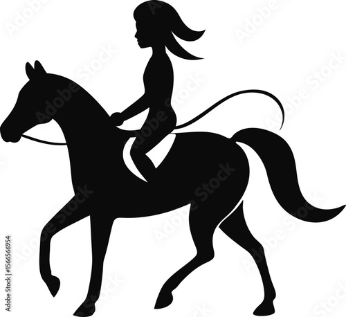 horse and girl silhouette vector