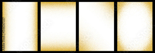 Set of golden noise grain background. Trendy templates with dust and splashes on white background. Gradient diffuse dots.Vector glitter effect