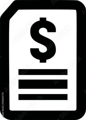 Document icon with dollar sign and horizontal lines in black and white vector