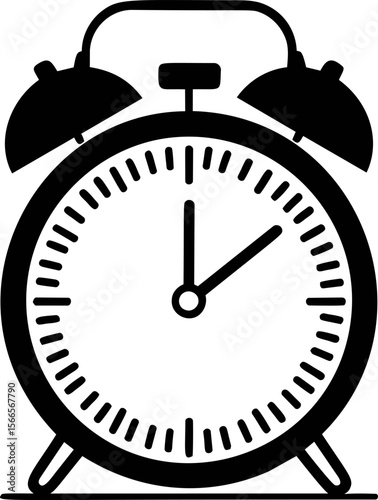 Classic black and white alarm clock vector illustration, vintage retro style