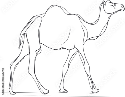 Continuous line drawing of a walking camel with simple elegant design