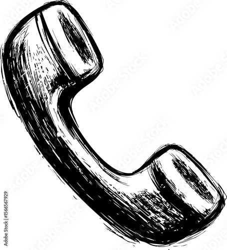 Retro sketch of a vintage telephone handset in black and white illustration