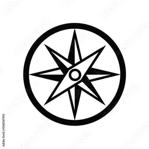 Eight-Pointed Star Compass Rose Navigation Icon Illustration