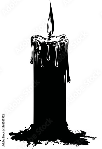 Black and white illustration of a melting candle with wax dripping down
