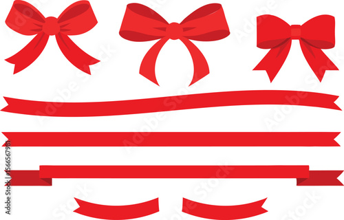 set of red ribbons with bows