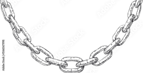 Detailed black and white sketch of a heavy metallic chain link pattern